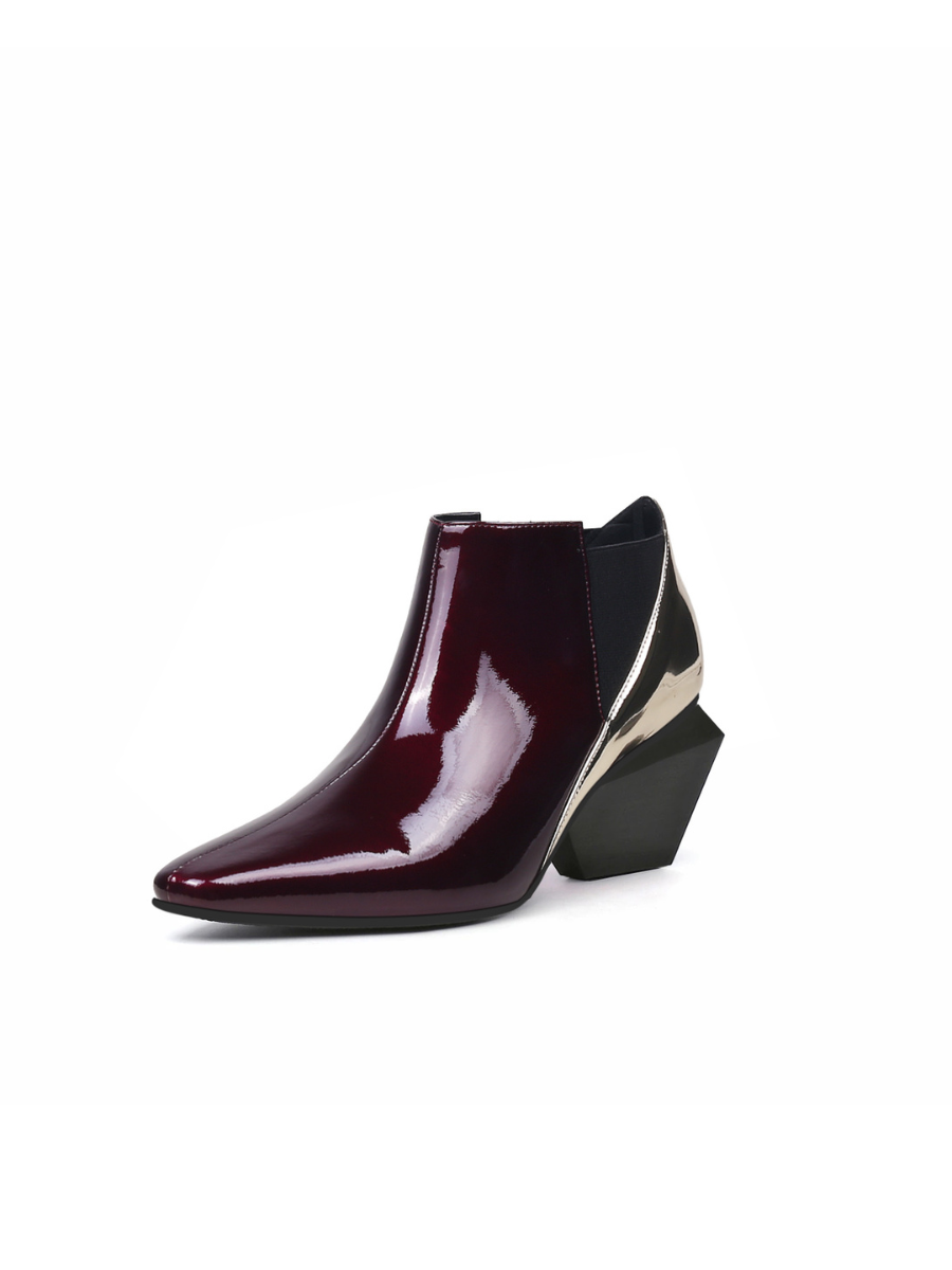 JADY ROSE | GEOMETRY-HEEL LEATHER ANKLE BOOT RASIN