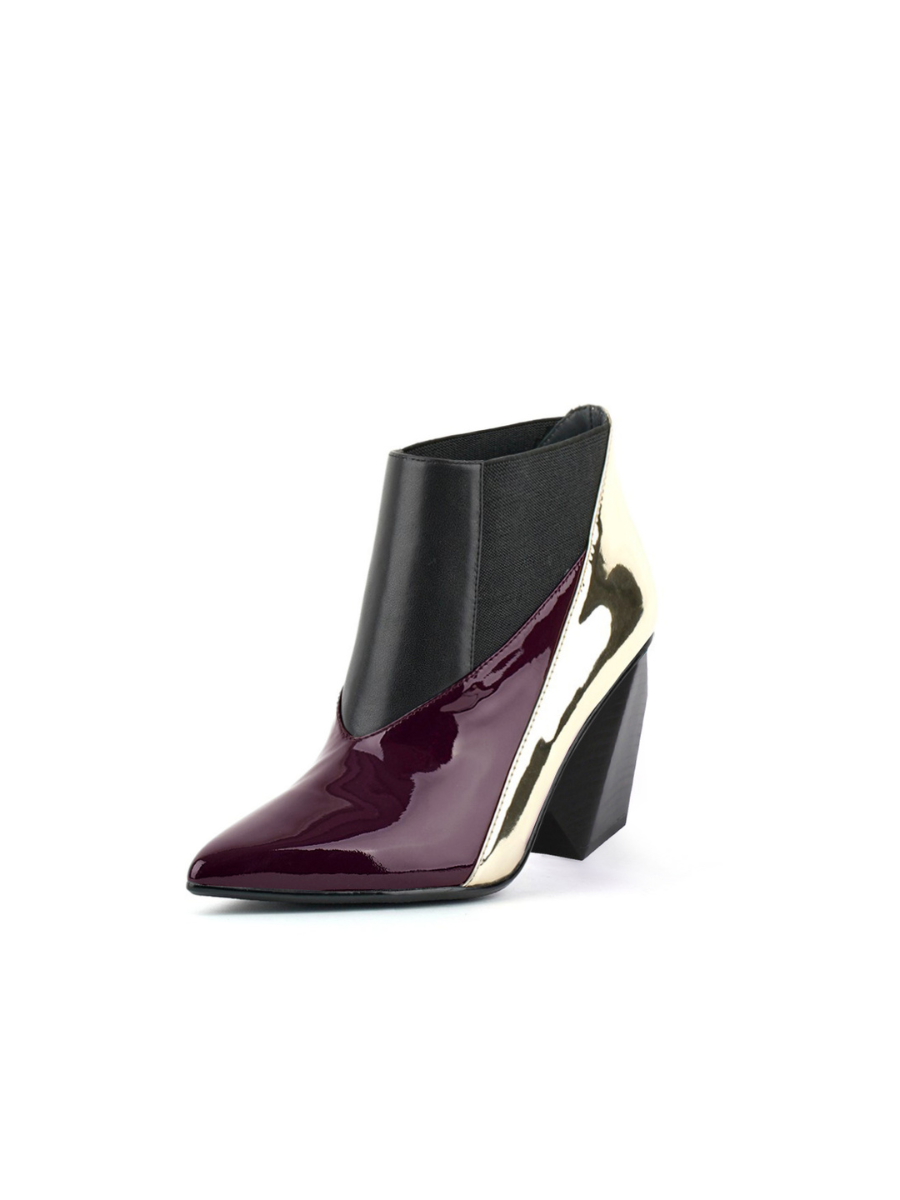 JADY ROSE | GEOMETRY BLOCK HEEL LEATHER BOOTIE MULBERRY