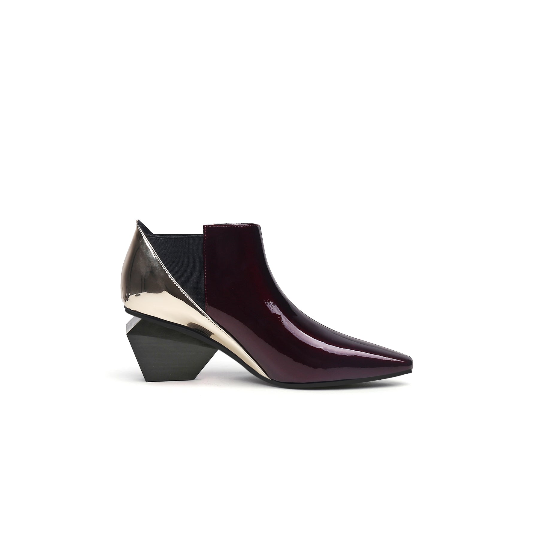 JADY ROSE | GEOMETRY-HEEL LEATHER ANKLE BOOT RASIN