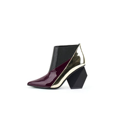 JADY ROSE | GEOMETRY BLOCK HEEL LEATHER BOOTIE MULBERRY