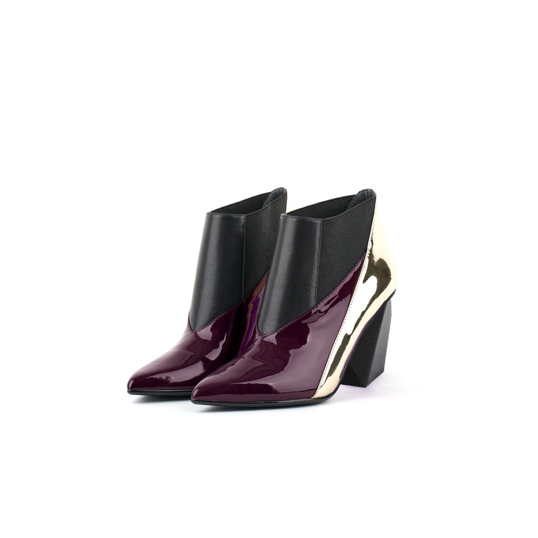 JADY ROSE | GEOMETRY BLOCK HEEL LEATHER BOOTIE MULBERRY