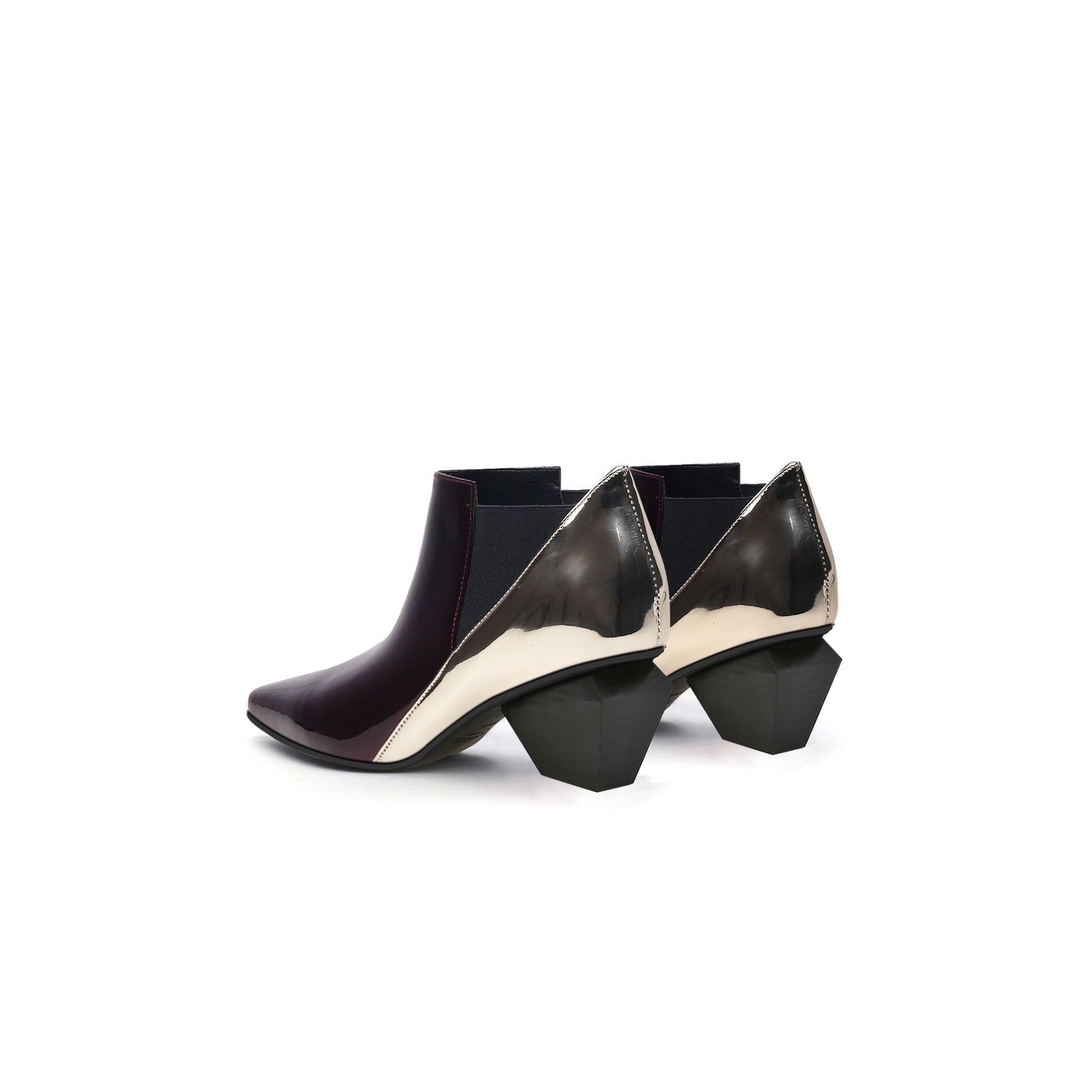 JADY ROSE | GEOMETRY-HEEL LEATHER ANKLE BOOT RASIN