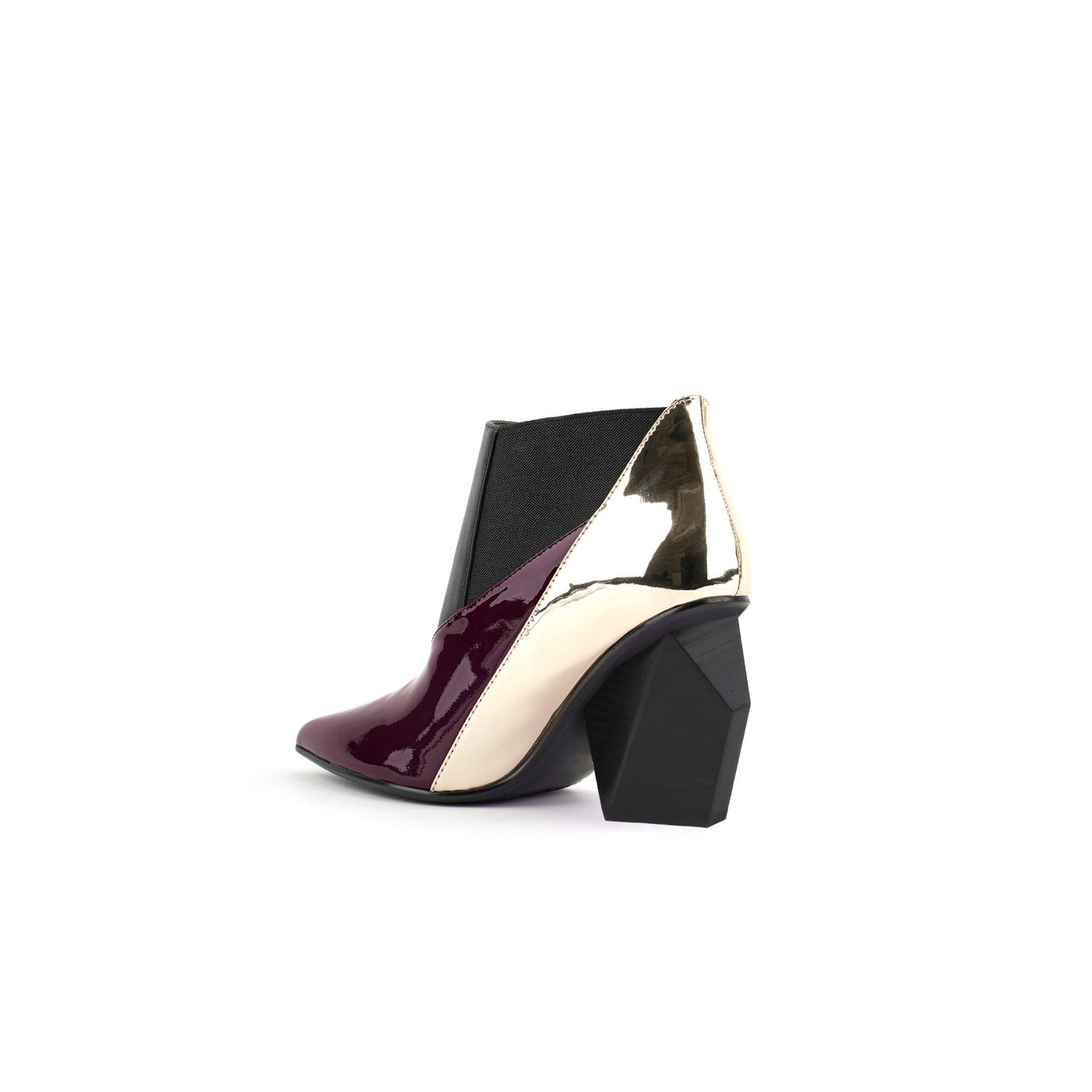 JADY ROSE | GEOMETRY BLOCK HEEL LEATHER BOOTIE MULBERRY