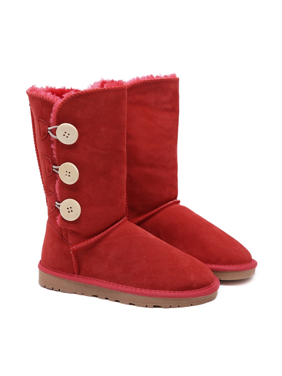 SMAIBULUN Ugg | Side Button Faux Fur-Lined Leather Suede Boots