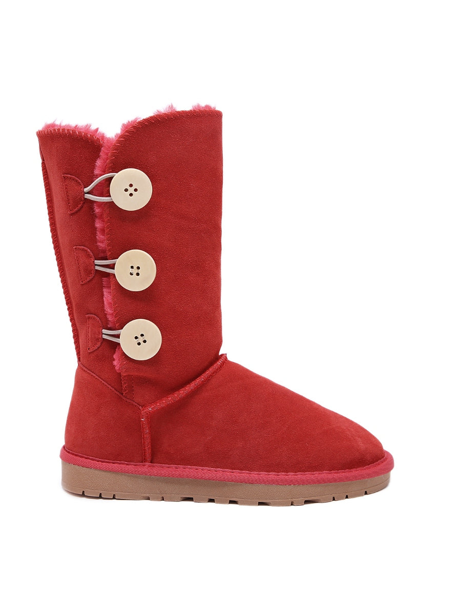 SMAIBULUN Ugg | Side Button Faux Fur-Lined Leather Suede Boots