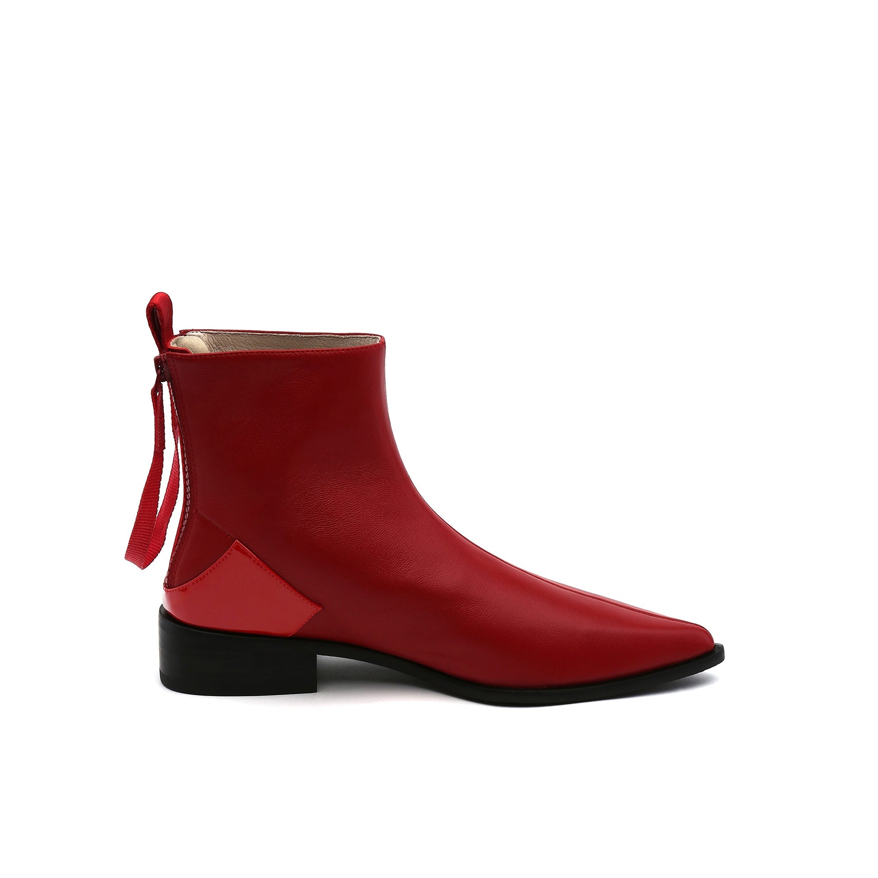 JADY ROSE | RED BACK-ZIP LEATHER ANKLE BOOT