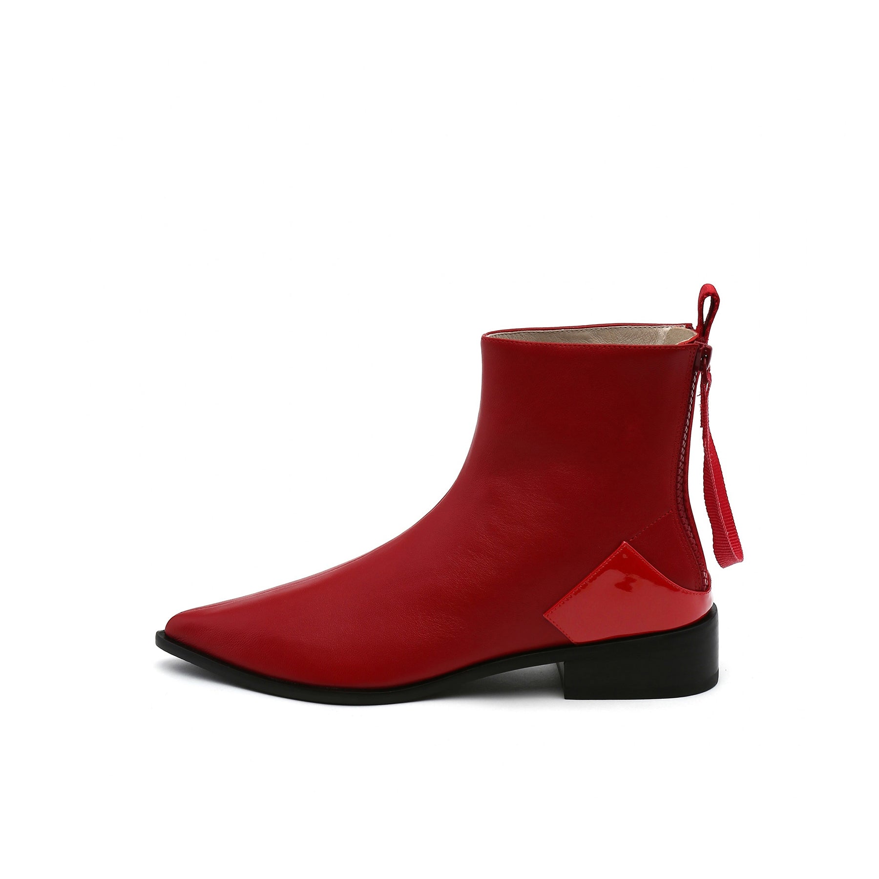 JADY ROSE | RED BACK-ZIP LEATHER ANKLE BOOT