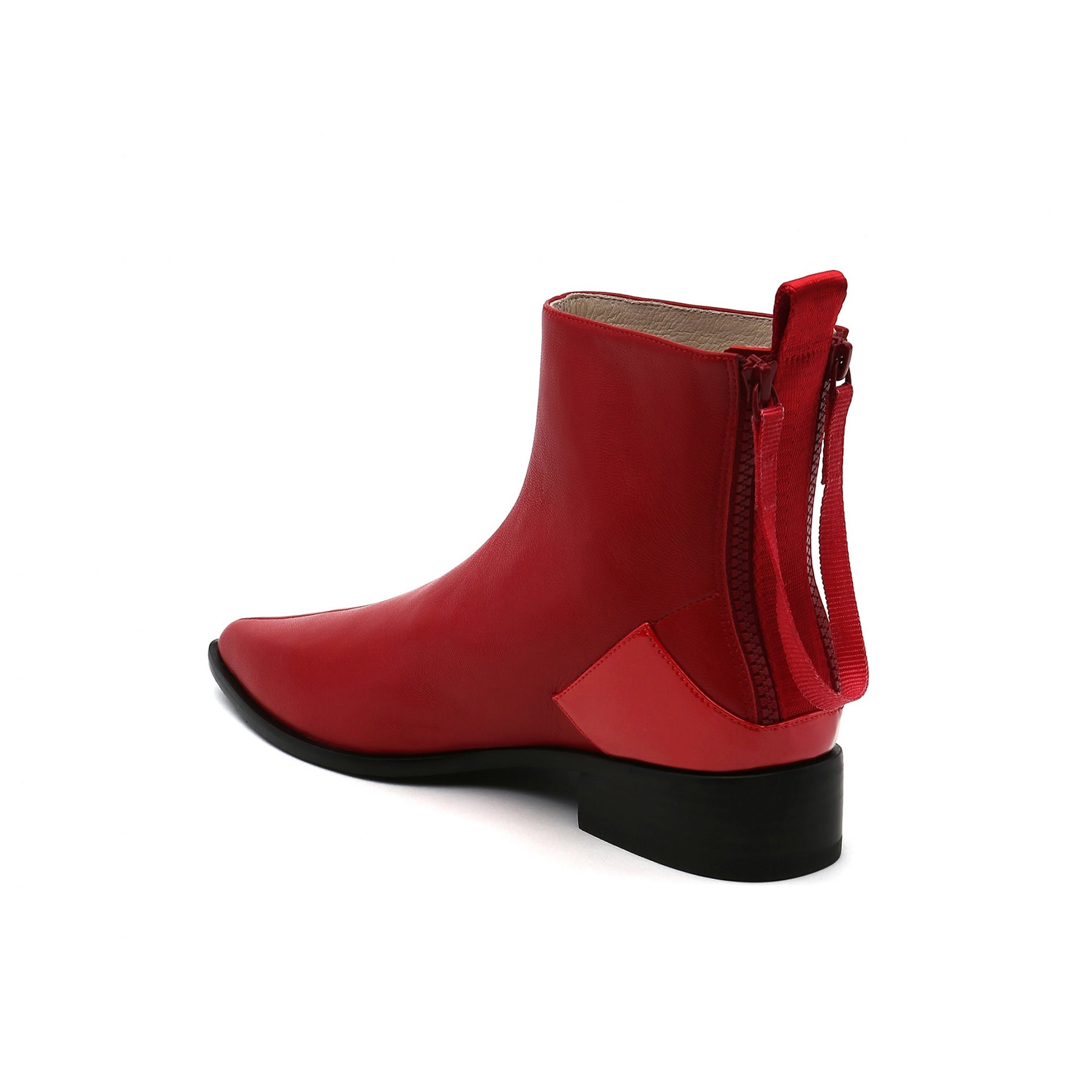 JADY ROSE | RED BACK-ZIP LEATHER ANKLE BOOT