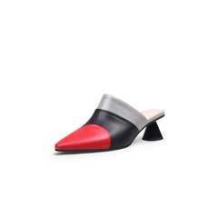 JadyRose | Contrast Color Triangular-Heel Leather Slide Mule