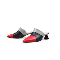 JadyRose | Contrast Color Triangular-Heel Leather Slide Mule