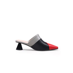 JadyRose | Contrast Color Triangular-Heel Leather Slide Mule