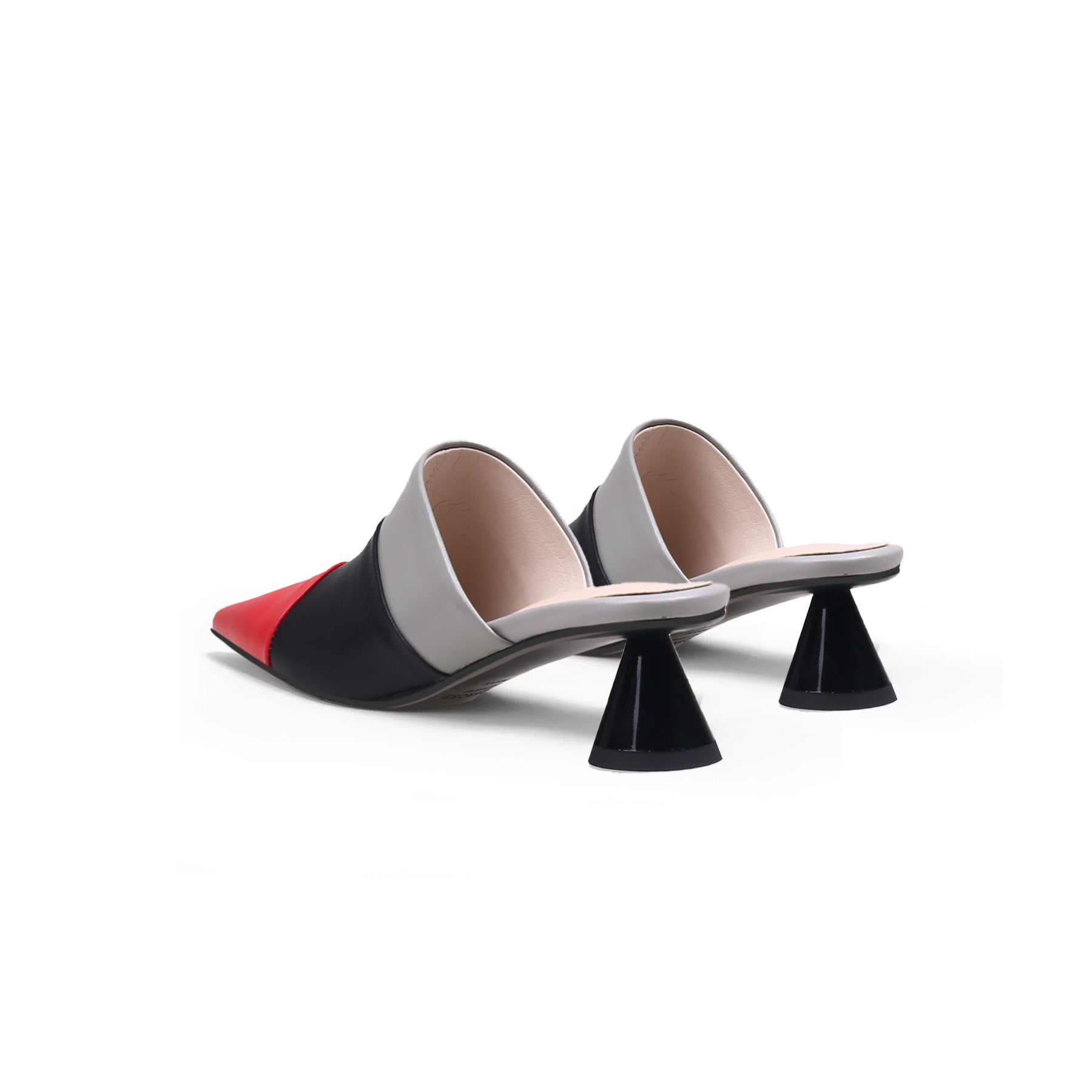 JadyRose | Contrast Color Triangular-Heel Leather Slide Mule