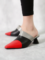 JadyRose | Contrast Color Triangular-Heel Leather Slide Mule