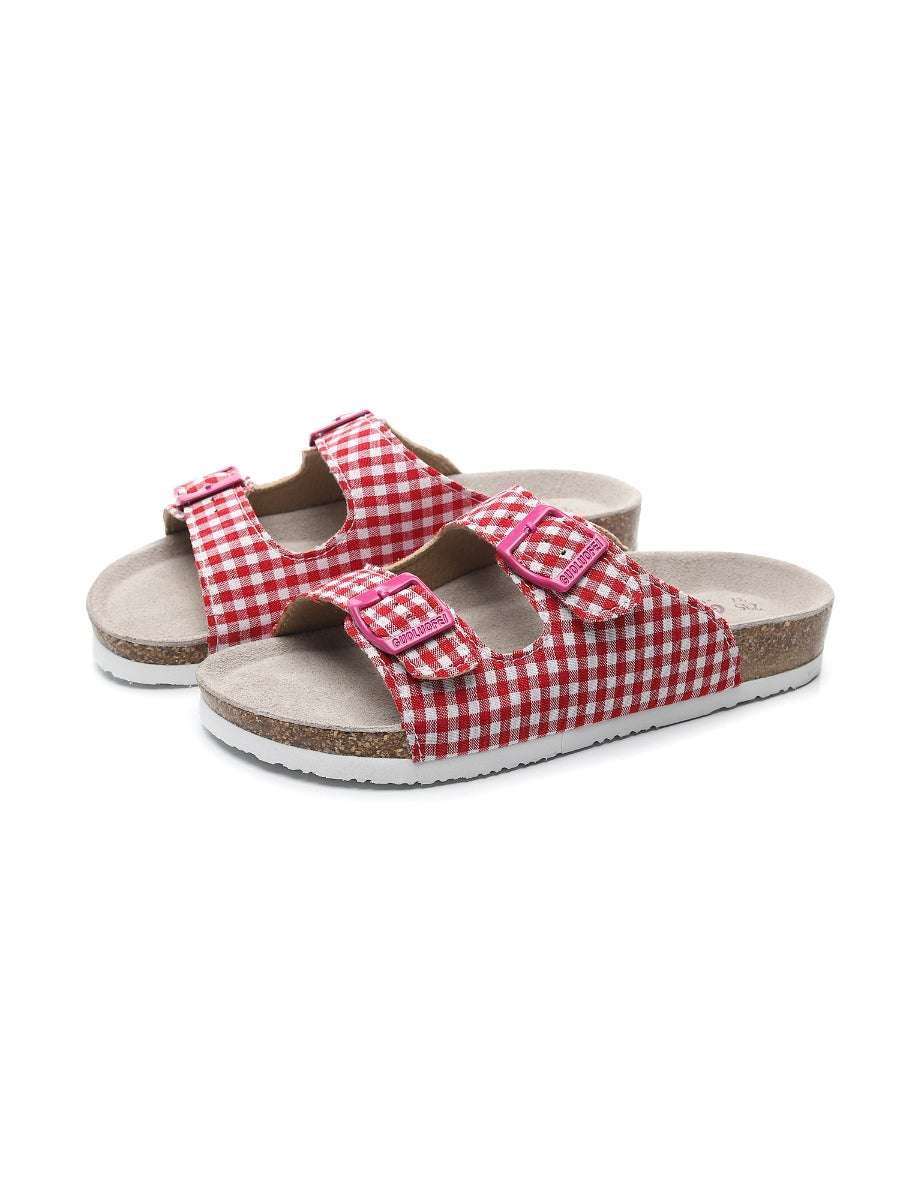 Maibulun | Tartan Gingham Double-Buckle Sandals Slides - Red