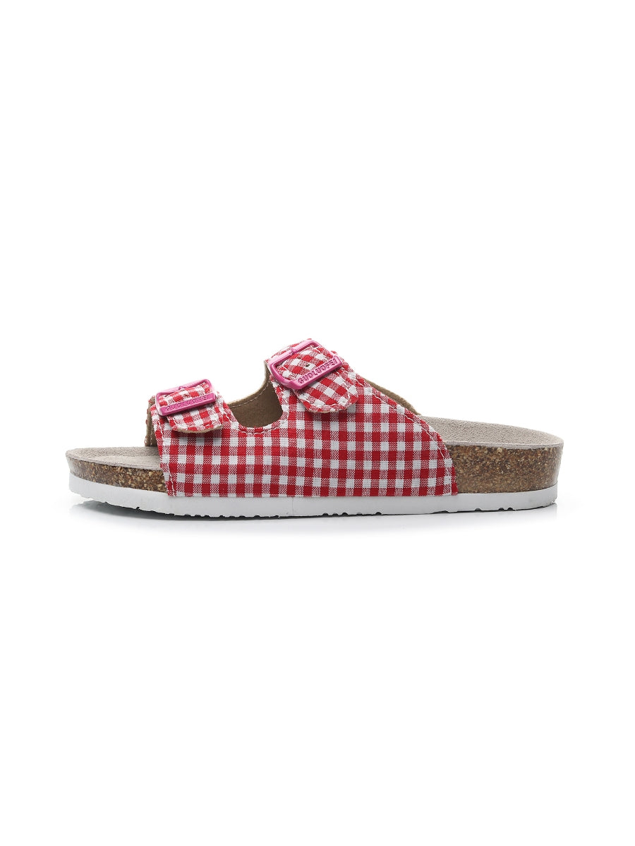 Maibulun | Tartan Gingham Double-Buckle Sandals Slides - Red