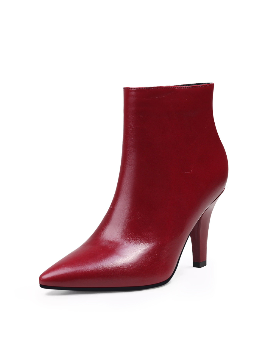 JADY ROSE | SIMPLE LEATHER STILETTO BOOTIE - RED