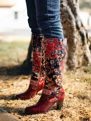 SOFFIA | Genuine Leather Peony Paisley Boho Knee Boots