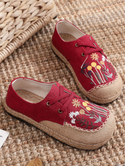 Cactus Rose | Garden Embroidered Linen Boat Shoes Espadrilles - Red