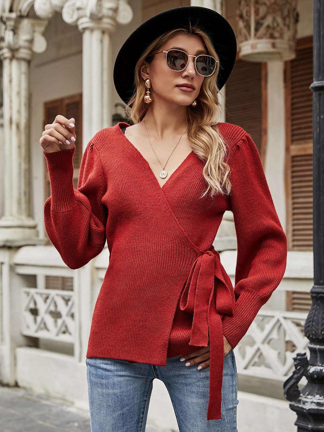 Smaibulun | LEONORA Bishop Sleeve Knit Top - Red