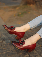 SOFFIA | Rainbow Stitch Bow Floral Embossed Leather Pump