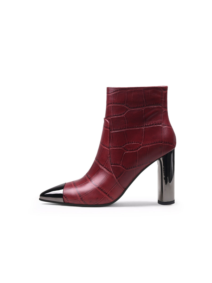 JadyRose | Red Amalee Croc-Embossed Leather Bootie