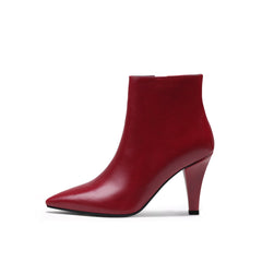 JADY ROSE | SIMPLE LEATHER STILETTO BOOTIE - RED