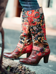 SOFFIA | Genuine Leather Peony Paisley Boho Knee Boots