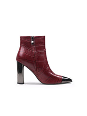 JadyRose | Red Amalee Croc-Embossed Leather Bootie