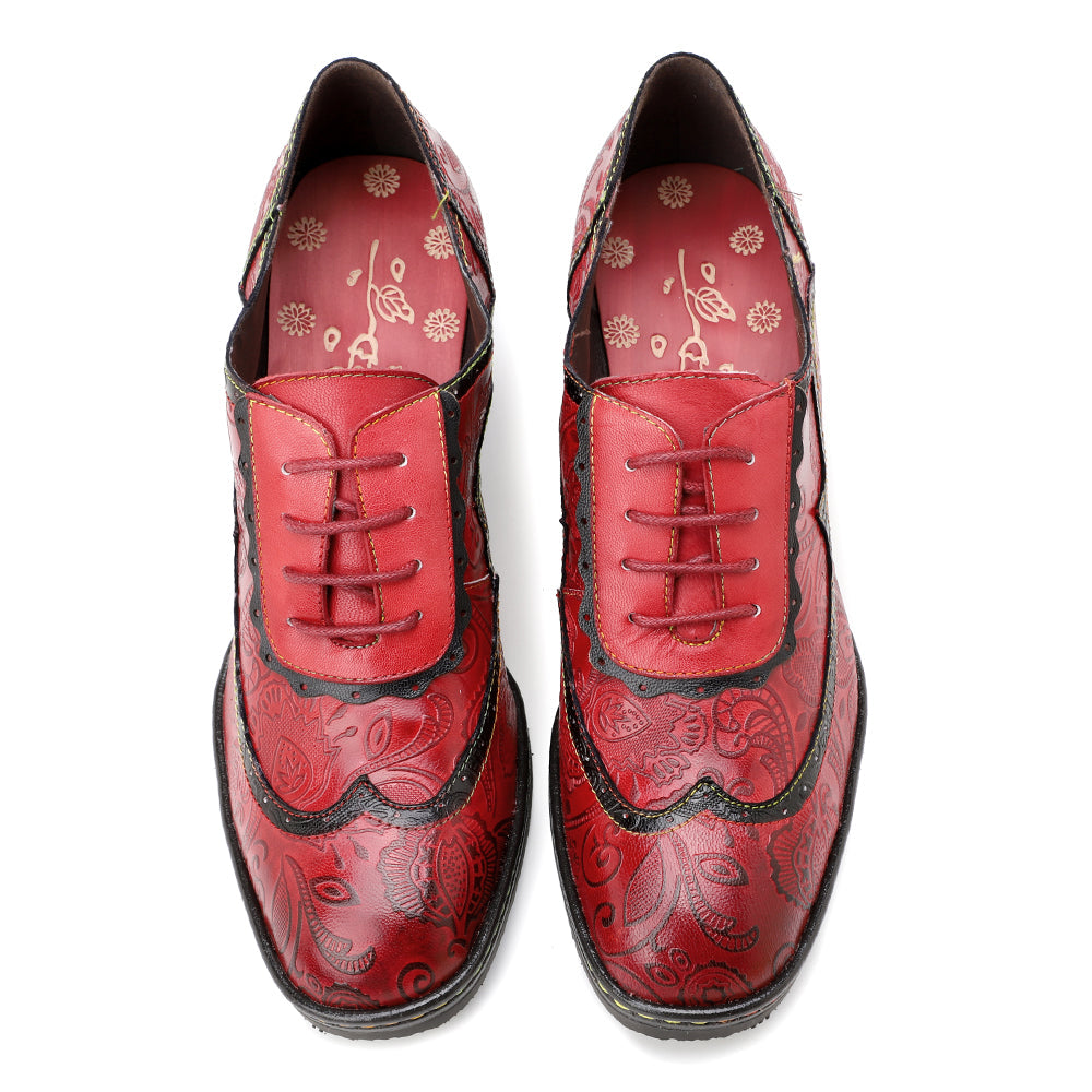 SOFFIA | Floral Embossed Leather Oxford Pumps