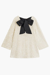 Rezi White Velvet Bowknot Sequin Mini Dress