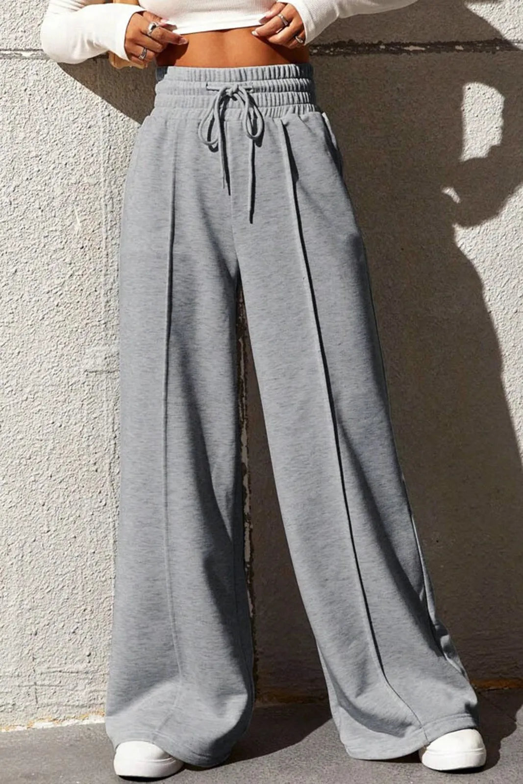 Riza Solid Grey Wide Leg Sweatpants