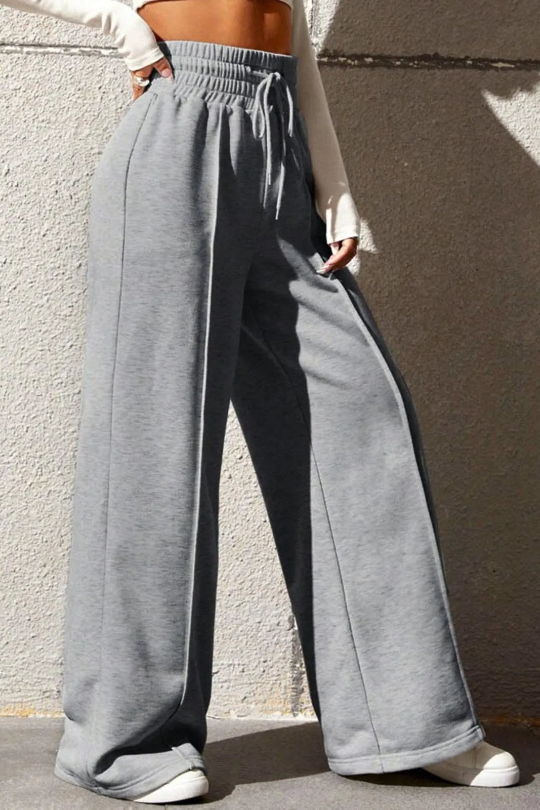 Riza Solid Grey Wide Leg Sweatpants