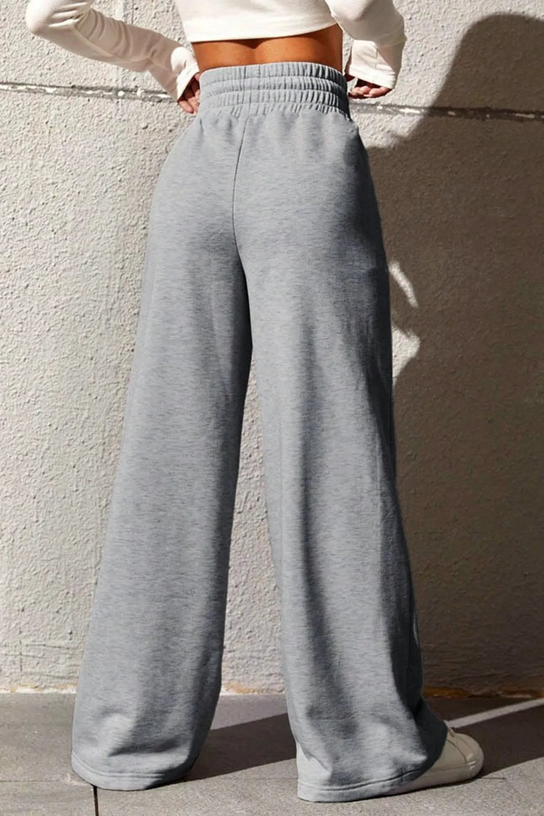 Riza Solid Grey Wide Leg Sweatpants