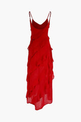 Rosee Red Ladder Ruffle Zippered Maxi Dress