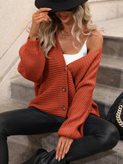 BUTTON UP OVERSIZED KNIT CARDIGAN - RUST