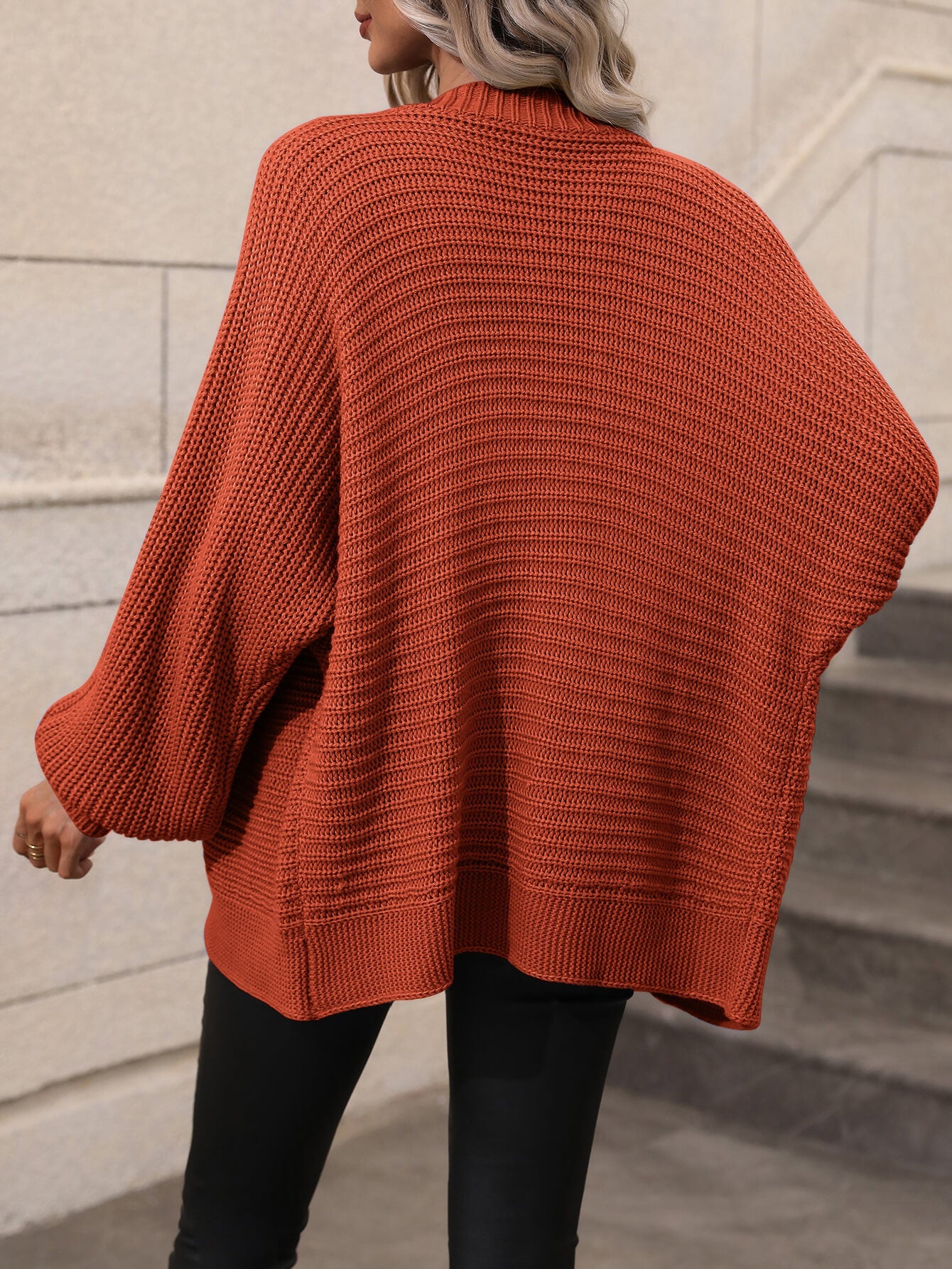 BUTTON UP OVERSIZED KNIT CARDIGAN - RUST