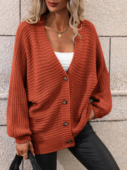 BUTTON UP OVERSIZED KNIT CARDIGAN - RUST