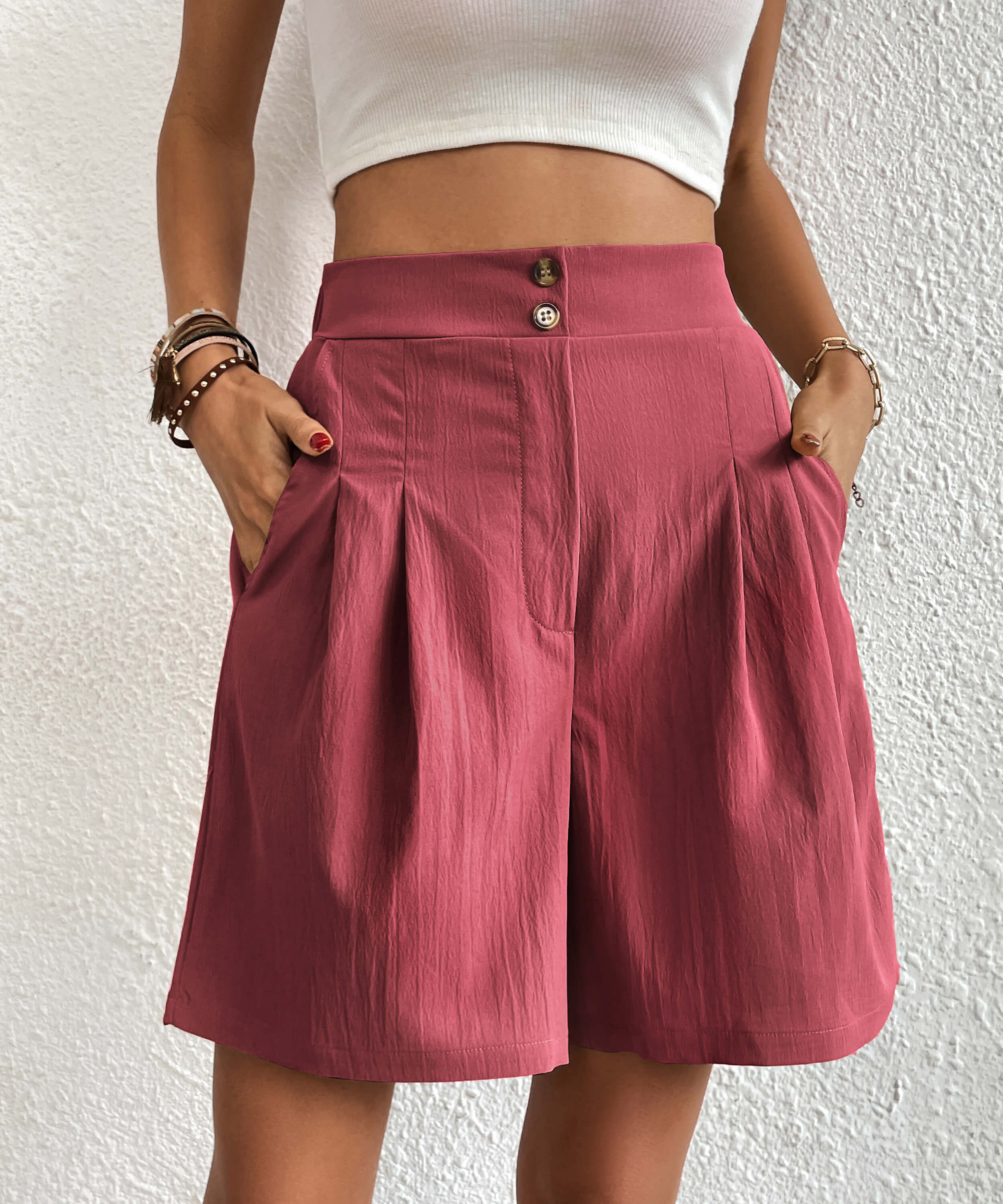 Eden Pocketed High Waist Shorts - Annatto