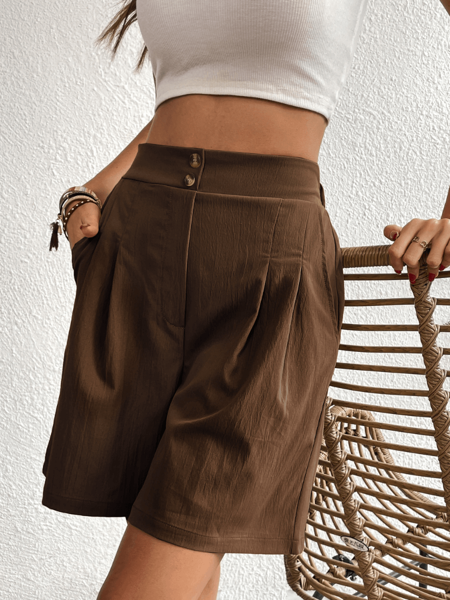 Eden Pocketed High Waist Shorts - Coffee