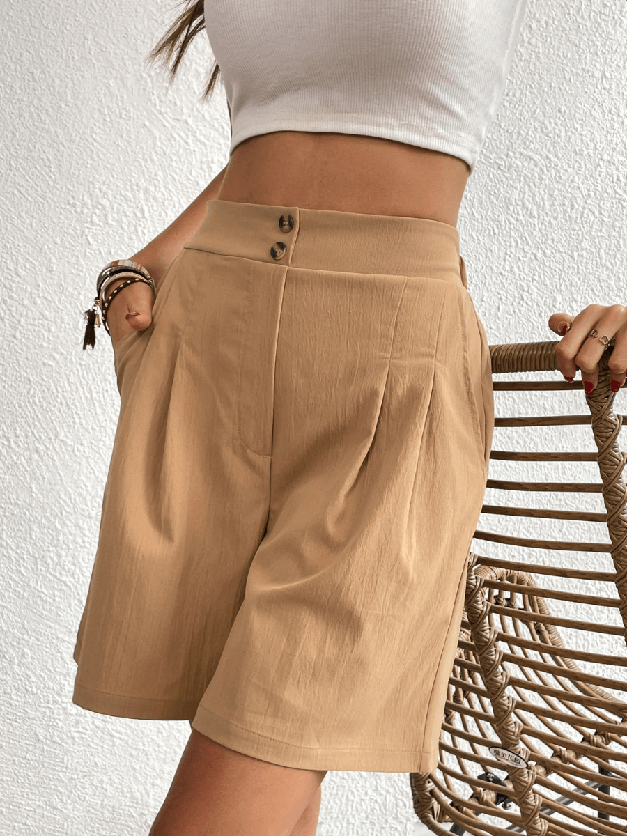 Eden Pocketed High Waist Shorts - Khaki