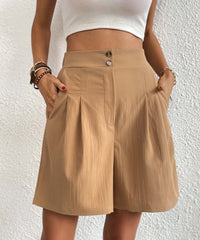 Eden Pocketed High Waist Shorts - Khaki