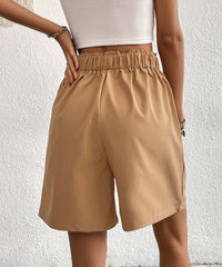 Eden Pocketed High Waist Shorts - Khaki