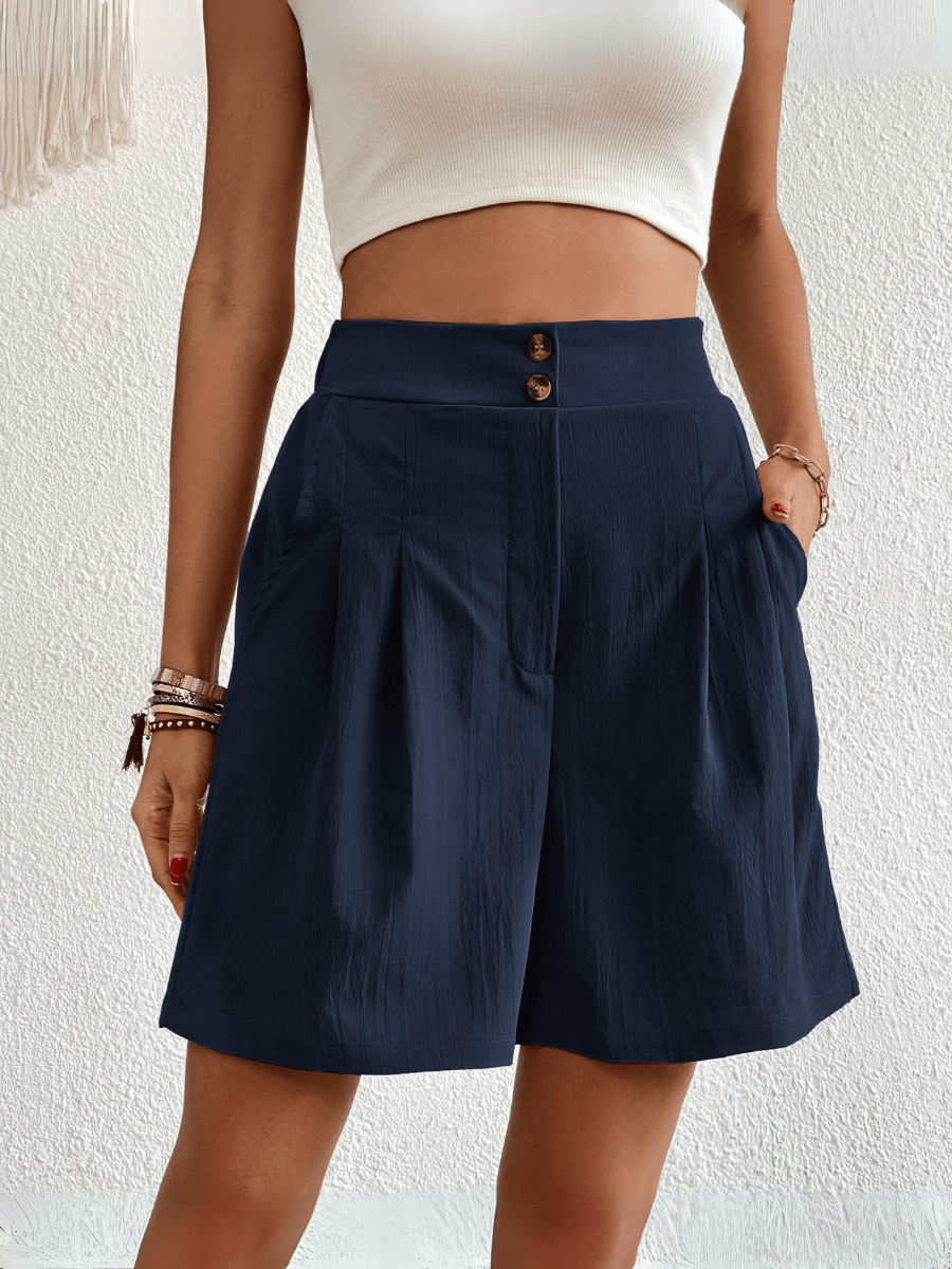 Eden Pocketed High Waist Shorts - Navy