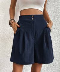 Eden Pocketed High Waist Shorts - Navy