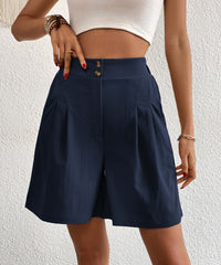 Eden Pocketed High Waist Shorts - Navy