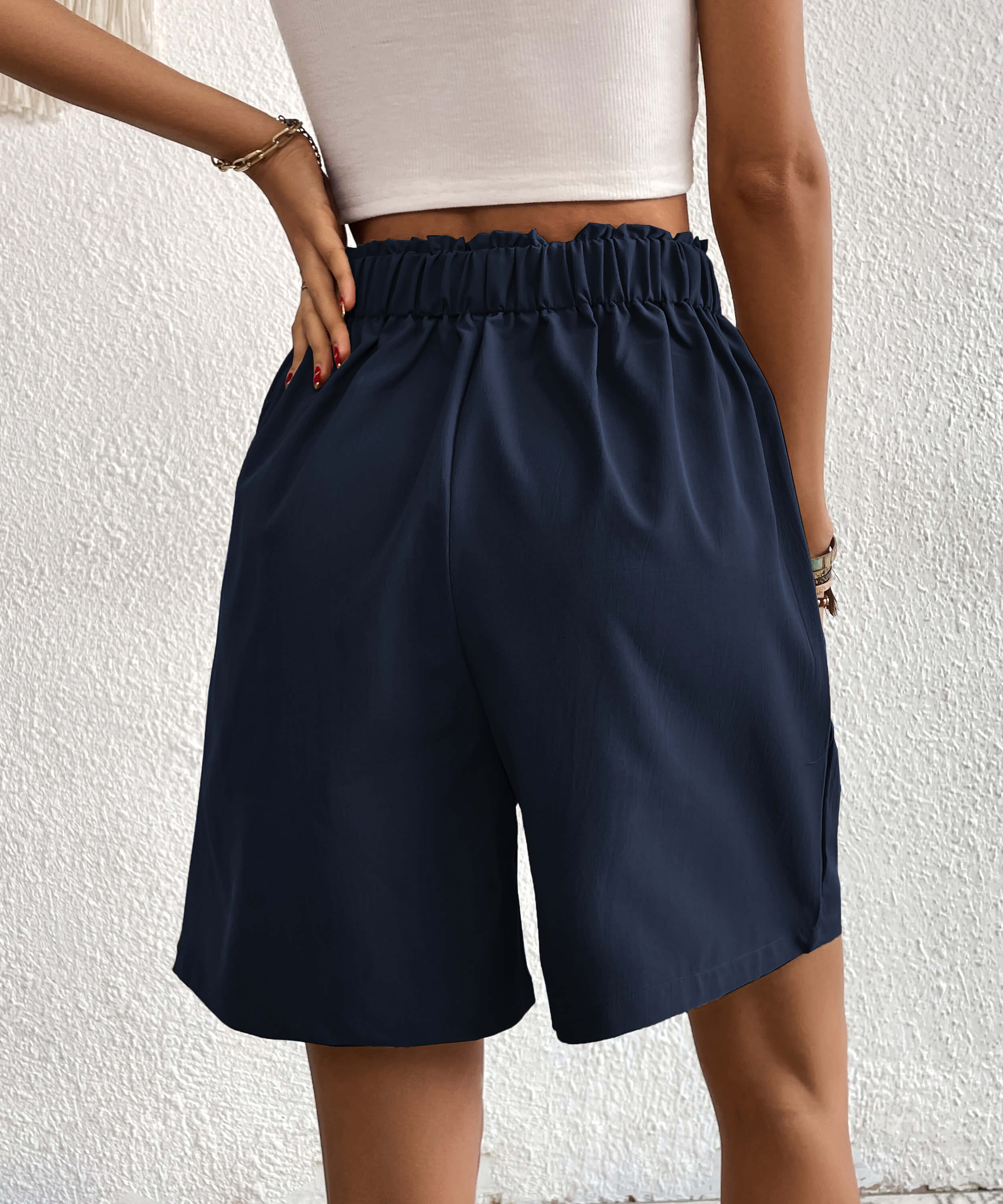 Eden Pocketed High Waist Shorts - Navy