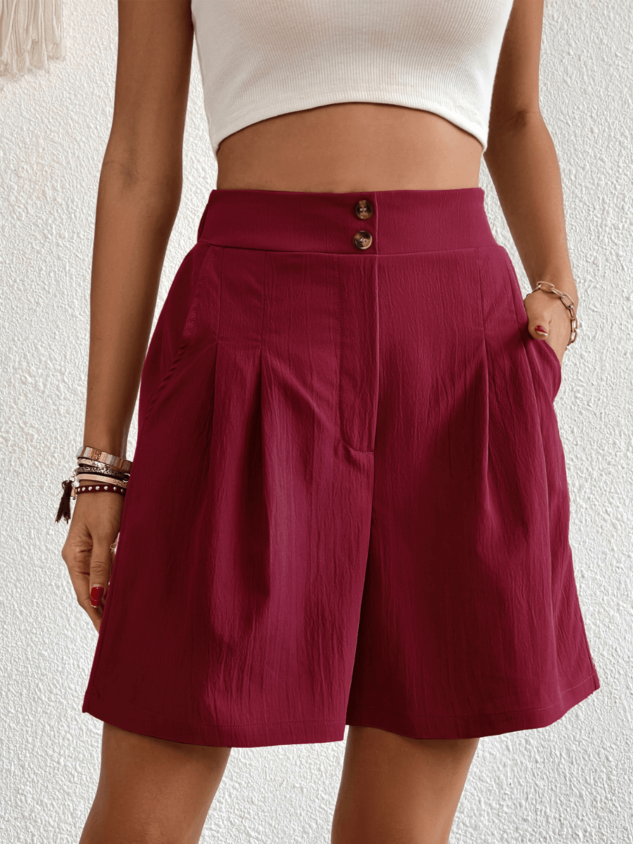 Eden Pocketed High Waist Shorts - Wine