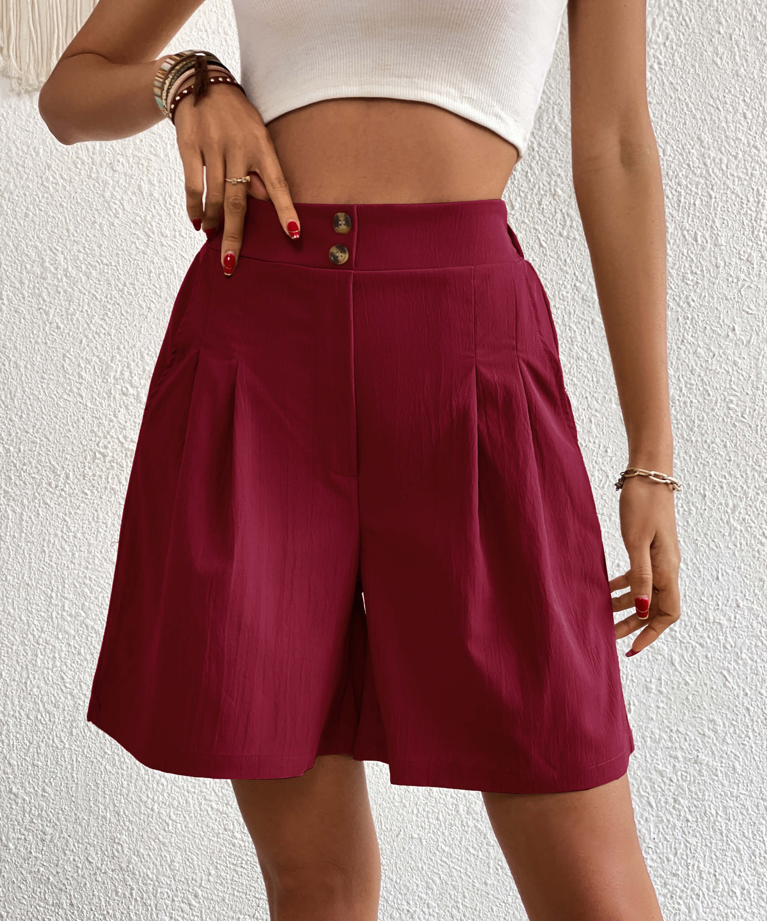 Eden Pocketed High Waist Shorts - Wine