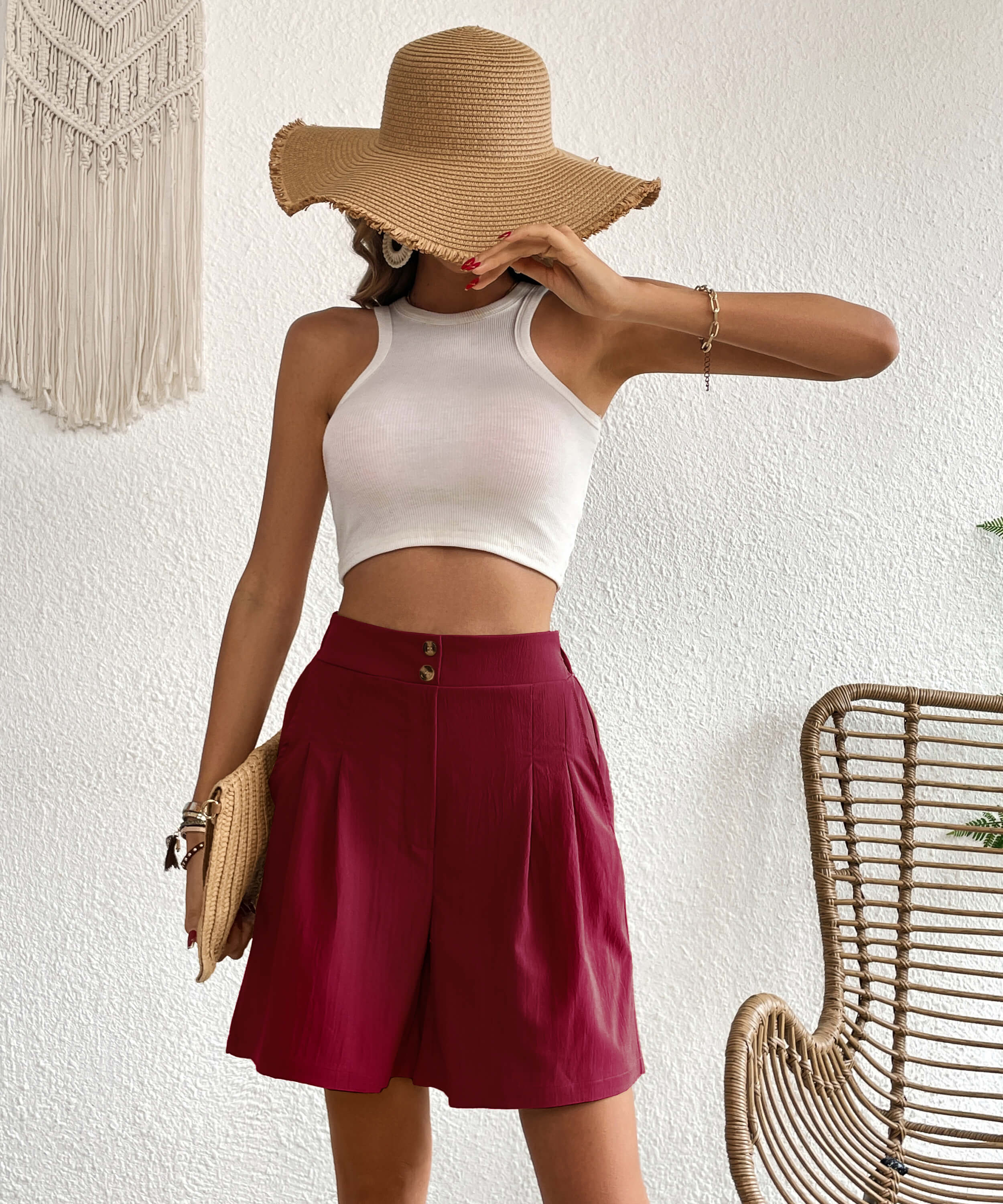 Eden Pocketed High Waist Shorts - Wine