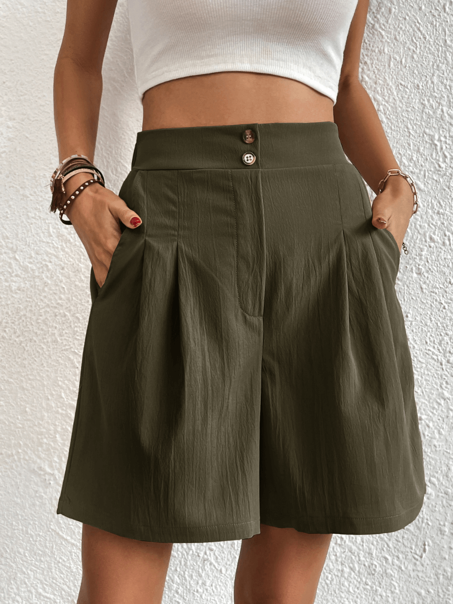 Eden Pocketed High Waist Shorts - Olive